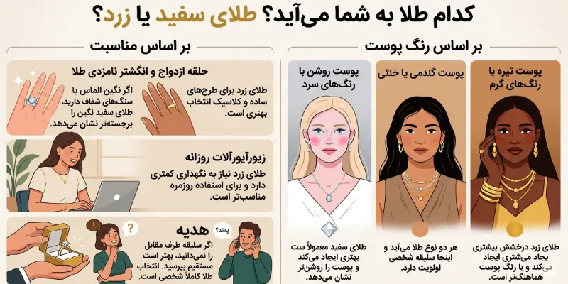 کدام طلا به شما می‌آید؟ طلای سفید یا زرد؟